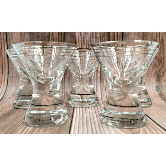 Dorothy Thorpe Style Platinum Silver Band Thick Shot Glasses Set of 5 - Picture 4 of 9